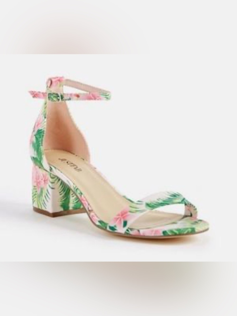 JustFab Pink & Green Tropical Ankle-Strap Block Heel